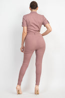 Collared Waist-Tie Buttoned Jumpsuit